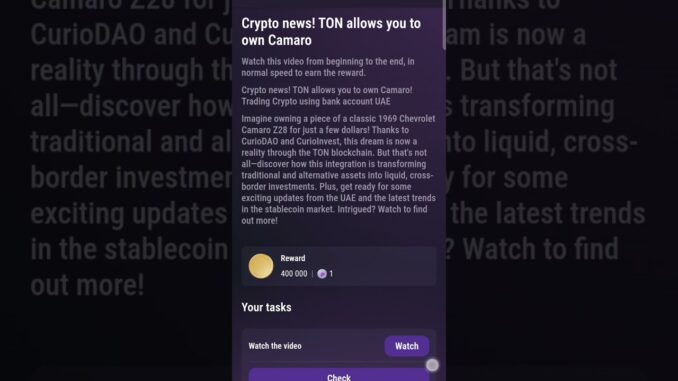 Crypto news! TON allows you to own Camaro! Trading Crypto using bank account UAE | Tapswap Code