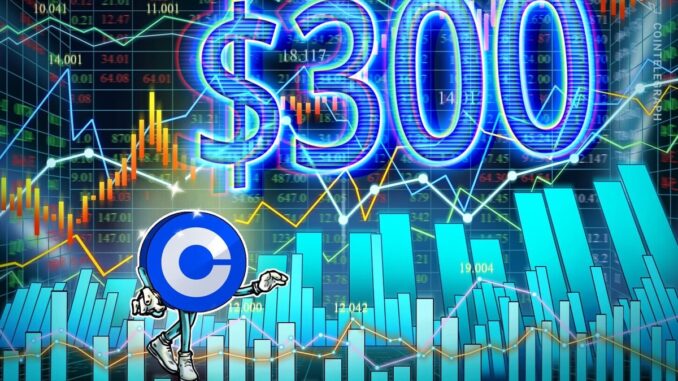 Coinbase stock breaks $300 for first time since 2021