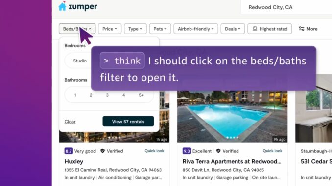 Screenshot of Amazon Nova Act in action, showing the advanced AI model engineered for smarter agents executing tasks within web browsers.