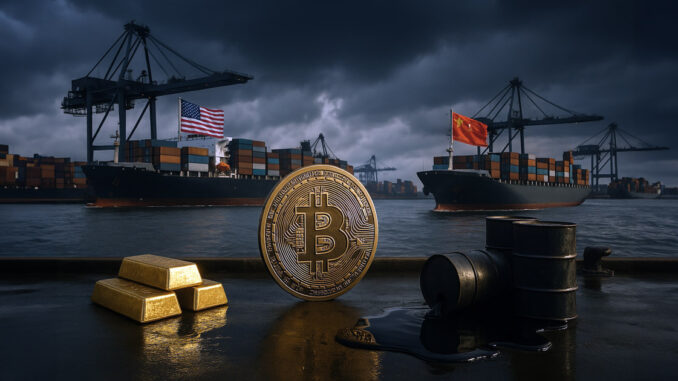 Bitcoin flat as China announces new 125% tariff on US goods, gold spikes, oil declines