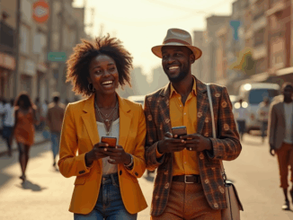 Two People Walking in an African Town