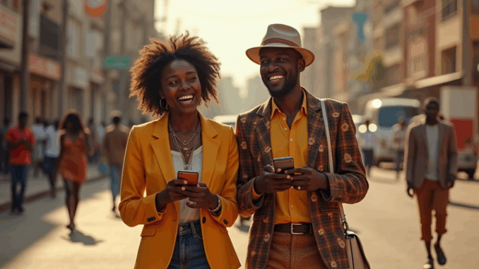 Two People Walking in an African Town